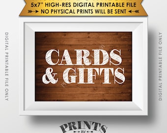Cards and Gifts Sign, Gifts Table, Gifts and Cards Wedding Sign, Birthday, Shower, Rustic Wood Style 5x7" PRINTABLE sign <ID>
