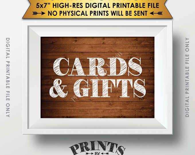 Cards and Gifts Sign, Gifts Table, Gifts and Cards Wedding Sign, Birthday, Shower, Rustic Wood Style 5x7" PRINTABLE sign <ID>