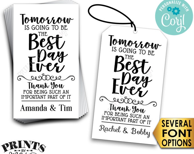 Tomorrow is Going to be the Best Day Ever Rehearsal Dinner Gift Tags or Cards, Digital PRINTABLE 8.5x11" File <Edit Yourself with Corjl>