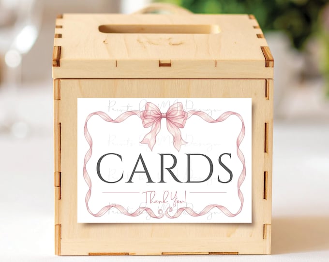Cards Sign, Birthday Cards, Graduation Cards, Wedding Cards, Elegant Pink Organza Ribbon Border, Coquette Bow, PRINTABLE 5x7” Display <ID>