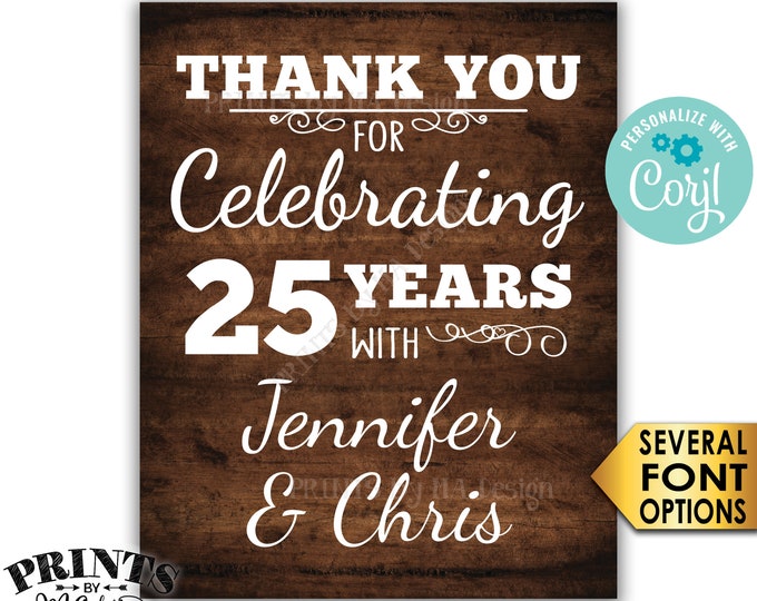 Anniversary Party Sign, Thank You for Celebrating, PRINTABLE 16x20” Rustic Wood Style Anniversary Decoration <Edit Yourself with Corjl>