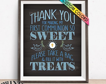 Thank You for Making My First Communion so Sweet Please take a Bag and Fill it with Treats, Party Favors, PRINTABLE 8x10” Candy Bar Sign