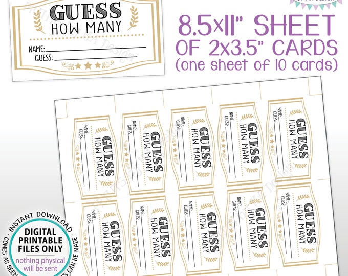 Guess How Many Cards, Beer Themed Guessing Game, Man's B-day Birthday Party, Guess the Number, PRINTABLE 8.5x11” Sheet of 10 Cards <ID>