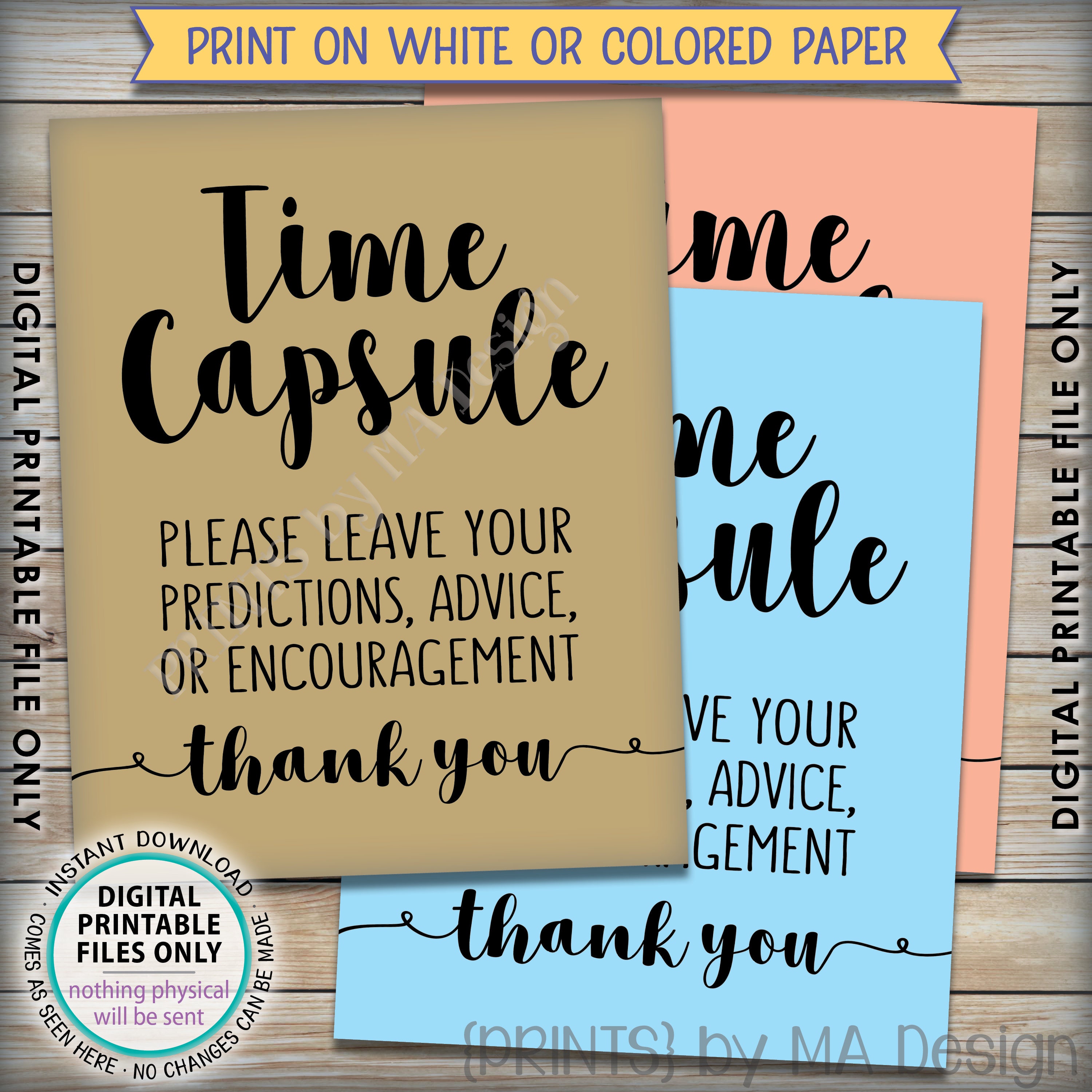 Capsule, Wedding Guest Book Predictions, Baby Shower Time Capsule Sign, Bridal Shower, 8x10” Printable Sign