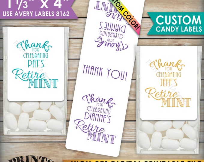 Retirement Party Tic Tac Labels, Custom Color Retire MINT Stickers, Tic Tacs Labels, 1-1/3x4" PRINTABLE Stickers, Print As Many As You Need