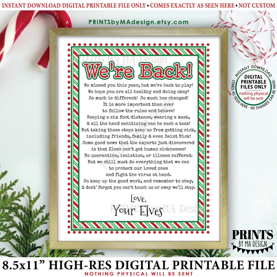 Elf Welcome Back Letter, We're Back, Quarantine Isolation Keep Santa ...
