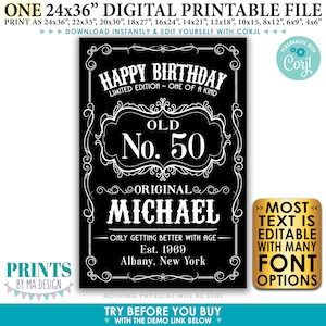 Alles Gute zum Geburtstag Schild, Vintage Whisky Motto Geburtstag Poster, besser mit Alter, individuell DRUCKBARE 24x36" S & W Schild <Bearbeiten Sie sich mit Corjl>