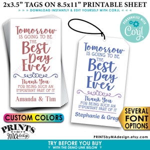 Morgen wordt de beste dag ooit repetitie diner Gift Tags/kaarten, kleur digitale afdrukbare 8.5x11" bestand <bewerk jezelf met Corjl>