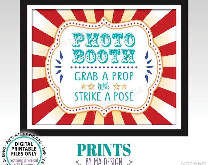 Photobooth Sign with a Carnival Theme, Circus Party Photo Booth, Game, Teal/Turquoise, PRINTABLE 8x10/16x20” Landscape Sign <ID>