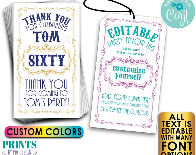 Editable Only Getting Better with Age Party Favor Tags, Vintage Bday Custom PRINTABLE 8.5x11" Sheet of 2x3.5" Cards <Edit Yourself w/Corjl>