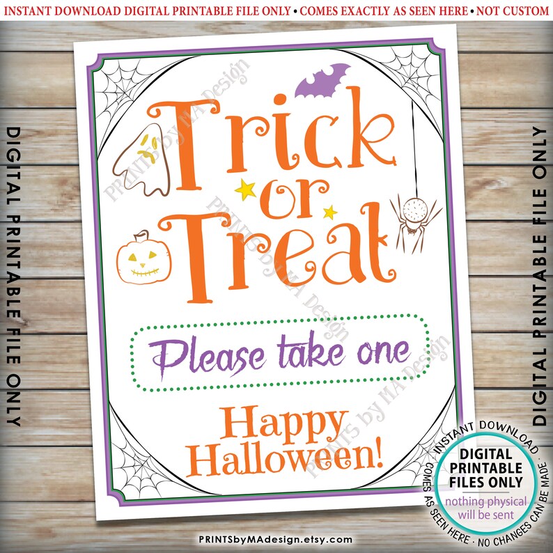 Trick Or Treat Sign Please Take One Help Yourself To Candy Etsy