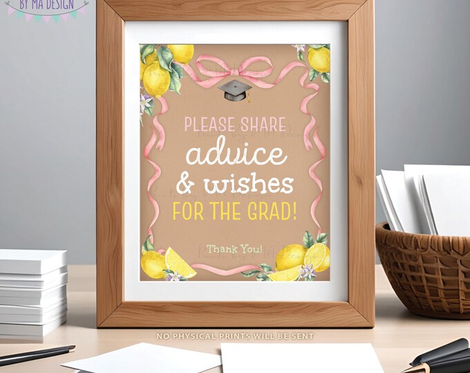 Graduation Advice and Wishes Sign, Freshly Graduated Lemonade Theme, Grad Party Decor, Brown Kraft Paper, PRINTABLE 8x10/16x20” Sign <ID>