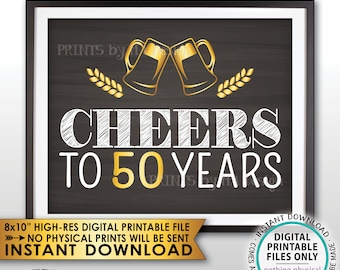 Grande striscione con scritta Cheers to 50 Years, in oro nero