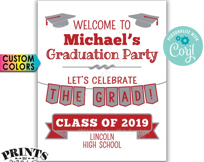 Graduation Party Decorations, Welcome to the Graduation Party Sign, PRINTABLE 8x10/16x20” Sign <Edit Yourself with Corjl>