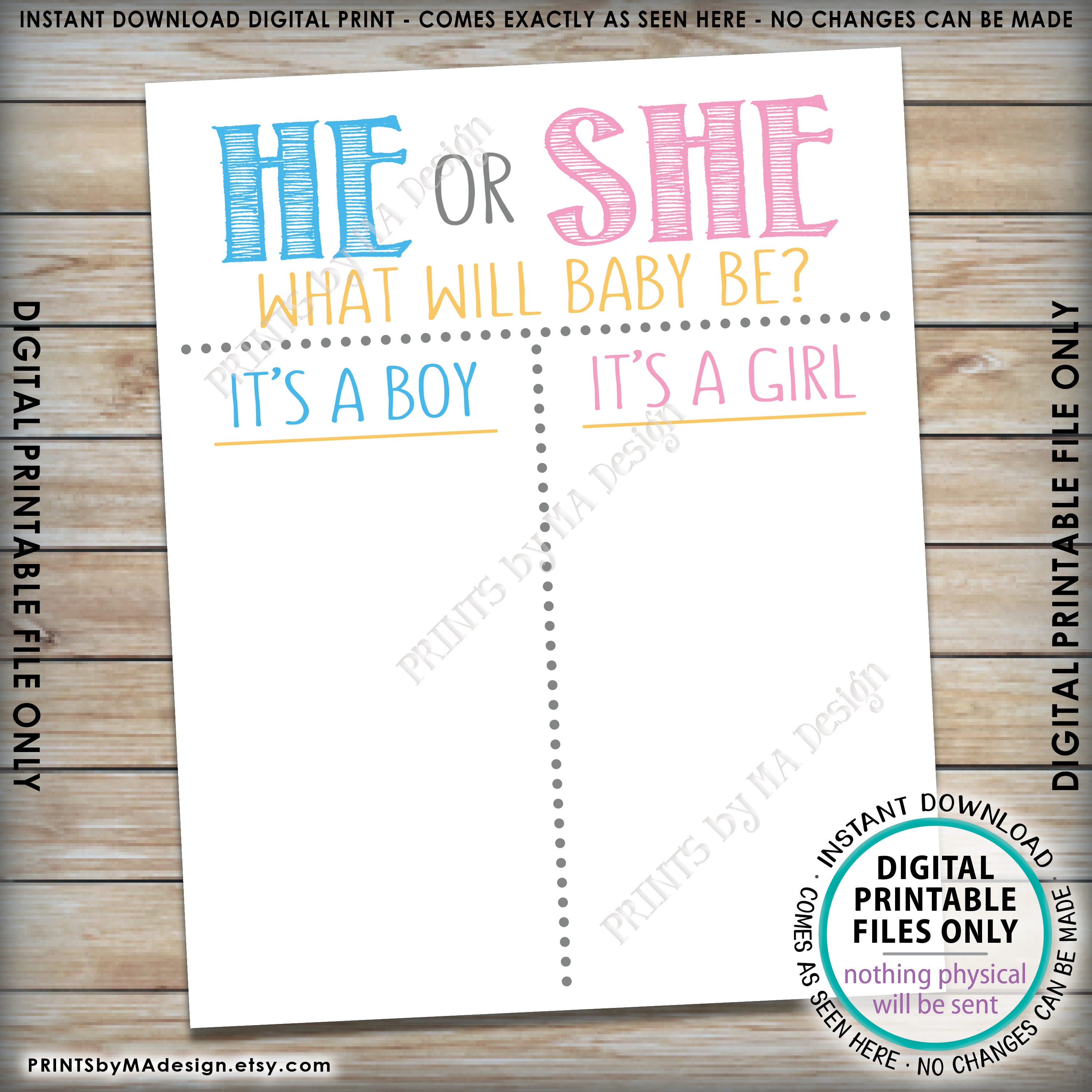 Gender Reveal Party Voting Sign He Or She What Will Baby Be Gender