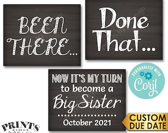 4th Baby Pregnancy Announcement, Been There Done That Now It's My Turn to Become a Big SISTER, PRINTABLE Signs <Edit Yourself with Corjl>