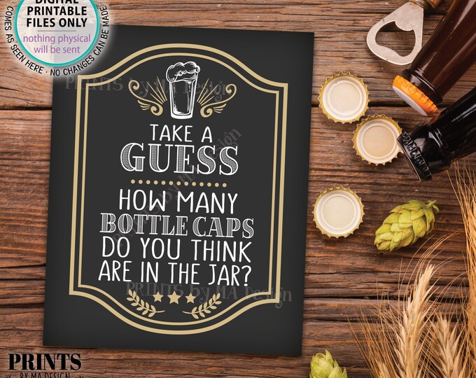 Guessing Game, Guess the Number of Bottle Caps, Guess How Many Guessing Game, Pint of Beer Themed Birthday, PRINTABLE 8x10” Sign <ID>