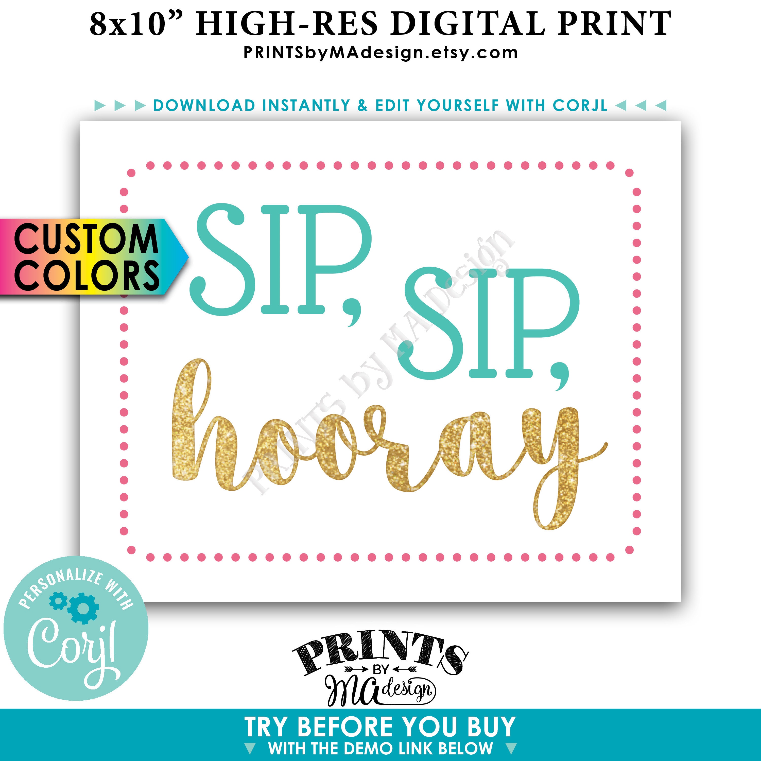 Sip Sip Hooray Indicator, Bubbly Bar, Marriage ceremony Bridal Shower photograph regarding Sip Sip Hooray Printable identify Sip Sip Hooray Indication, Bubbly Bar, Marriage Bridal Shower