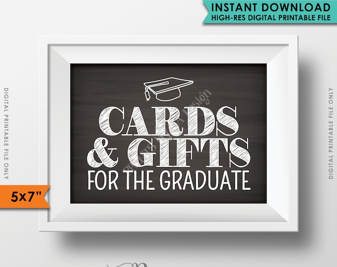 Cards & Gifts Graduation Party Sign, Cards and Gifts for the Graduate, Gifts for the Grad, 5x7” Chalkboard Style Printable Instant Download