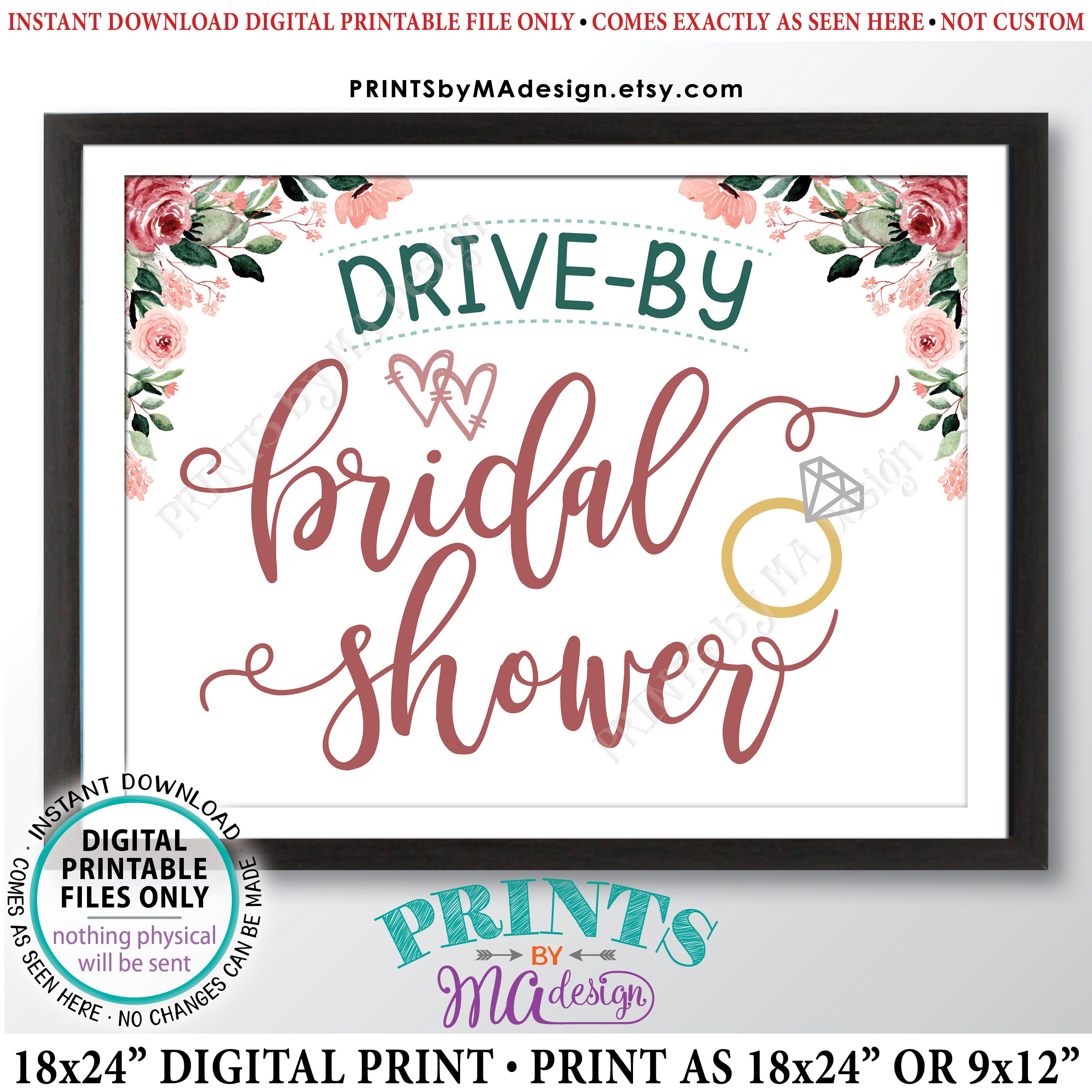 DriveBy Bridal Shower Sign, Wedding Shower Parade, Rose Gold Blush