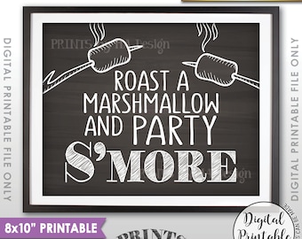 S'more Sign, Party Smore Station, Roast Marshmallows, Roast S'mores Bar, Campfire, PRINTABLE 8x10” Chalkboard Style Instant Download Sign