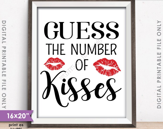 How Many Kisses, Guess the Number of Kisses, Kisses Shower Game, Guess How Many Game, 8x10"/16x20" Instant Download Digital Printable File