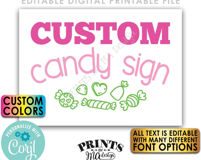 Editable Candy Sign, Custom Candy Display, All Text can be Edited, PRINTABLE 5x7” Candy Bar Sign <Edit Yourself with Corjl>