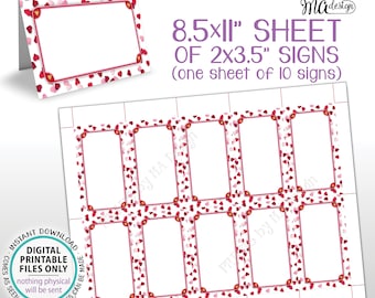 Valentine's Day Labels, Red and Pink Hearts Food Menu Tags, Buffet Signs, Valentine's Place Cards, Table Tents, PRINTABLE 8.5x11” Sheet <ID>