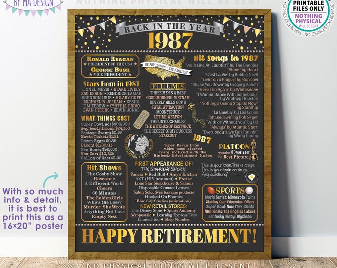 Back in the Year 1987 Retirement Party Poster Board, Flashback to 1987 Sign, PRINTABLE 16x20” Retirement Party Decoration <ID>