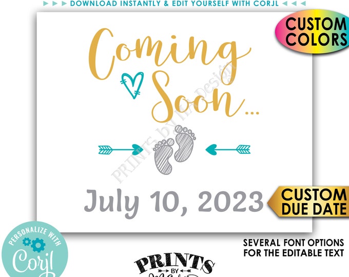 Coming Soon Pregnancy Announcement Sign, Custom PRINTABLE 8x10/16x20” Subtle Baby Reveal Sign <Edit Yourself with Corjl>