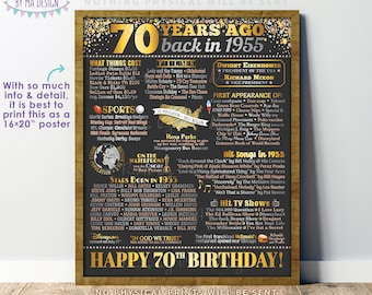 70th Birthday Poster Board, Born in the Year 1955, Flashback 70 Years Ago B-day Gift, PRINTABLE 16x20” Back in 1955 Sign, 70th Gift <ID>