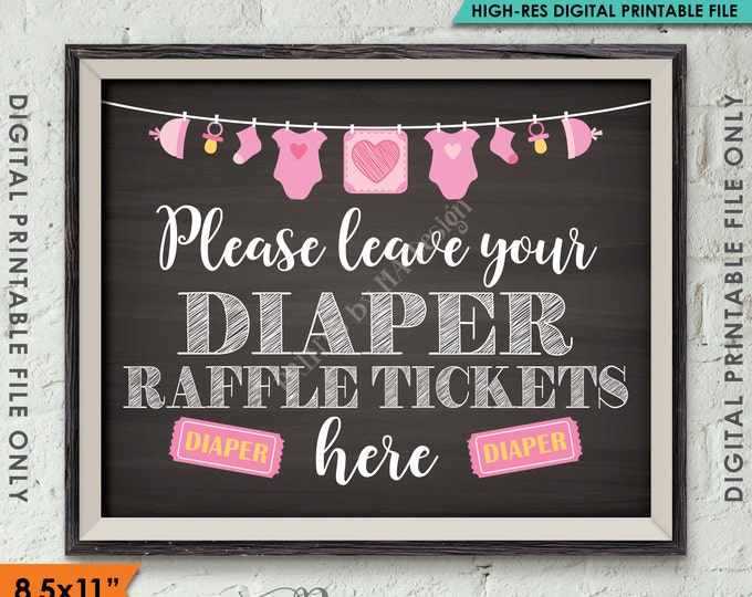 Diaper Raffle Ticket Sign, Leave Your Raffle Ticket Here, Raffle Ticket Drop, Baby Shower Sign, 8.5x11" Instant Download Digital Printable