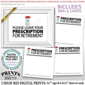 Laat uw recept voor pensioen achter, Bucket List-advies voor medisch gepensioneerde, AFDRUKBAAR 5x7" bord & 8,5x11" vel kaarten <ID>