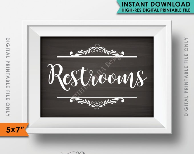 Restroom Sign, Bathroom Sign, Toilet Sign, Wedding Sign, Party Sign, Chalkboard Style, 5x7" Instant Download Digital Printable File