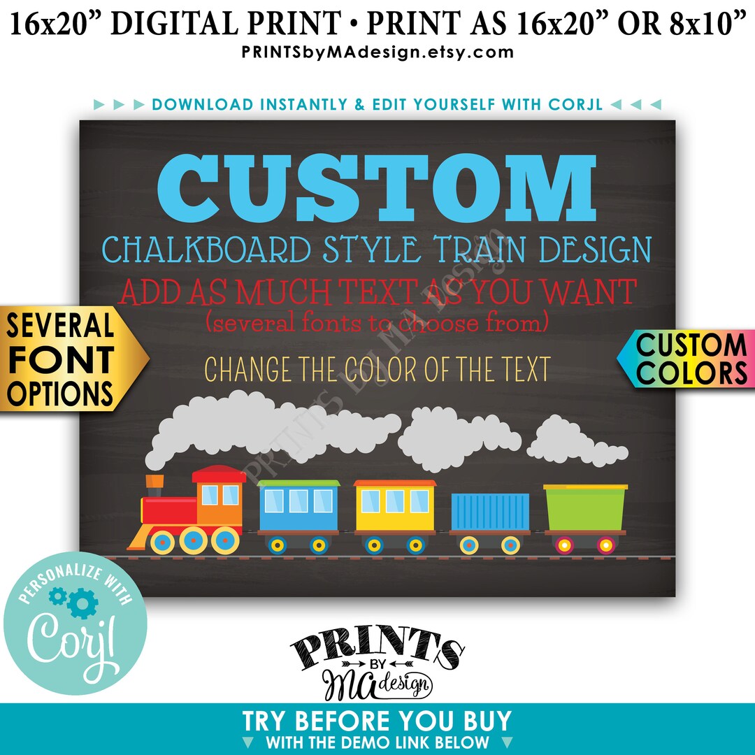 Custom Train Sign, Railroad Birthday Party, Choose Your Text PRINTABLE ...