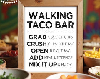 Walking Taco Bar Sign, Cinco de Mayo Fiesta, Taco Bout a Celebration, Wedding, Graduation, Birthday, PRINTABLE 8x10/16x20” Sign <ID>