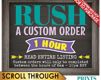 1 hour Rush for a Custom Order, Must contact the shop PRIOR to purchase, Not Valid without Confirmation, Shop Operates between 8am-10pm EST