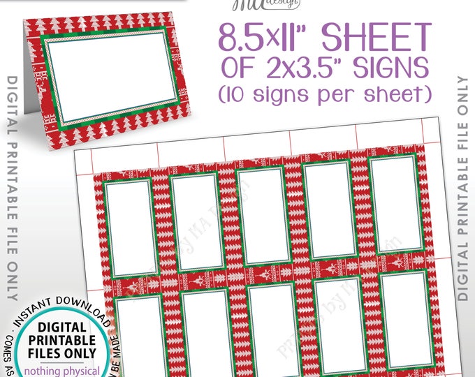 Ugly Sweater Party Labels, Ugly Christmas Sweater Party Table Tent Food Labels Tacky Sweater PRINTABLE 8.5x11” Instant Download Buffet Cards