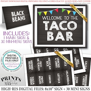 Taco Bar Schild und Etiketten, Build Your Own Taco Station, Taco Buffet, Mexikanische Bar, Chalkboard Style PRINTABLE 8x10&quot; Schild & 2x3.5&quot; Etiketten &lt;ID&gt;