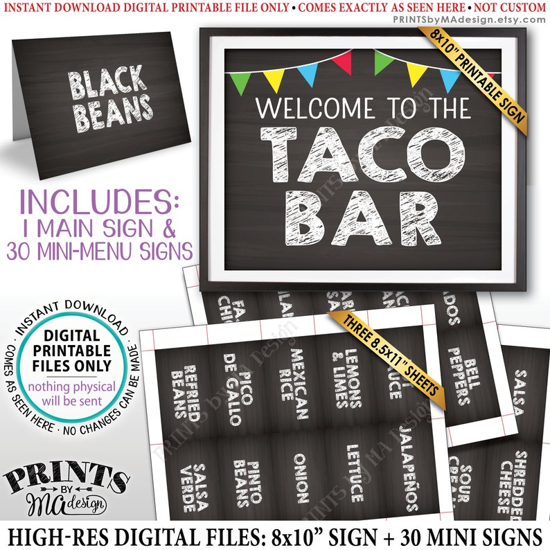Taco Bar Sign and Labels Build Your Own Taco Station Taco Etsy