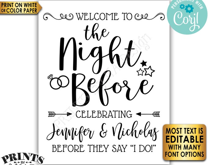 Editable Rehearsal Dinner Sign, Welcome to the Night Before, PRINTABLE 8x10/16x20” Sign <Edit Yourself with Corjl>