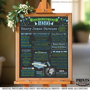 Back in the Year 1986 Birthday Sign, Flashback to 1986 Poster Board, 1986 Birthday Gift, Custom PRINTABLE 16x20” B-day Decoration image 2