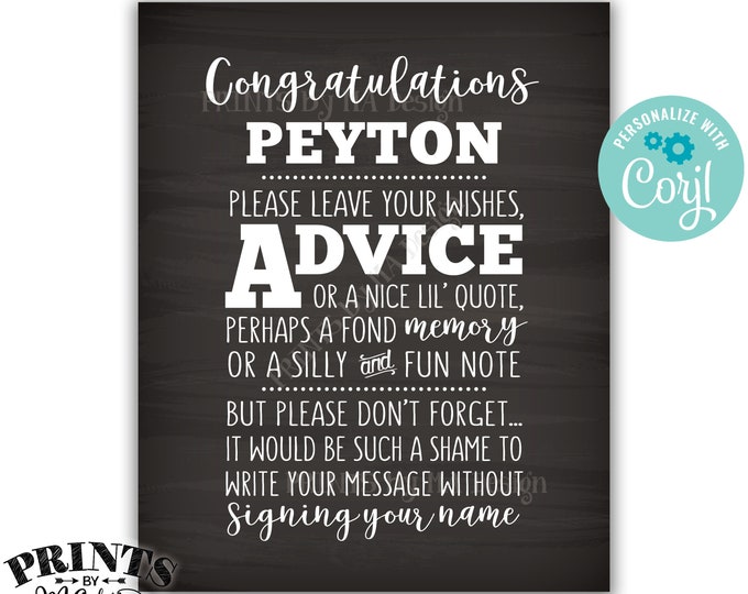 Congratulations Sign, Please leave Advice Message, Graduation Party Decor, PRINTABLE 8x10” Chalkboard Style Sign <Edit Yourself with Corjl>