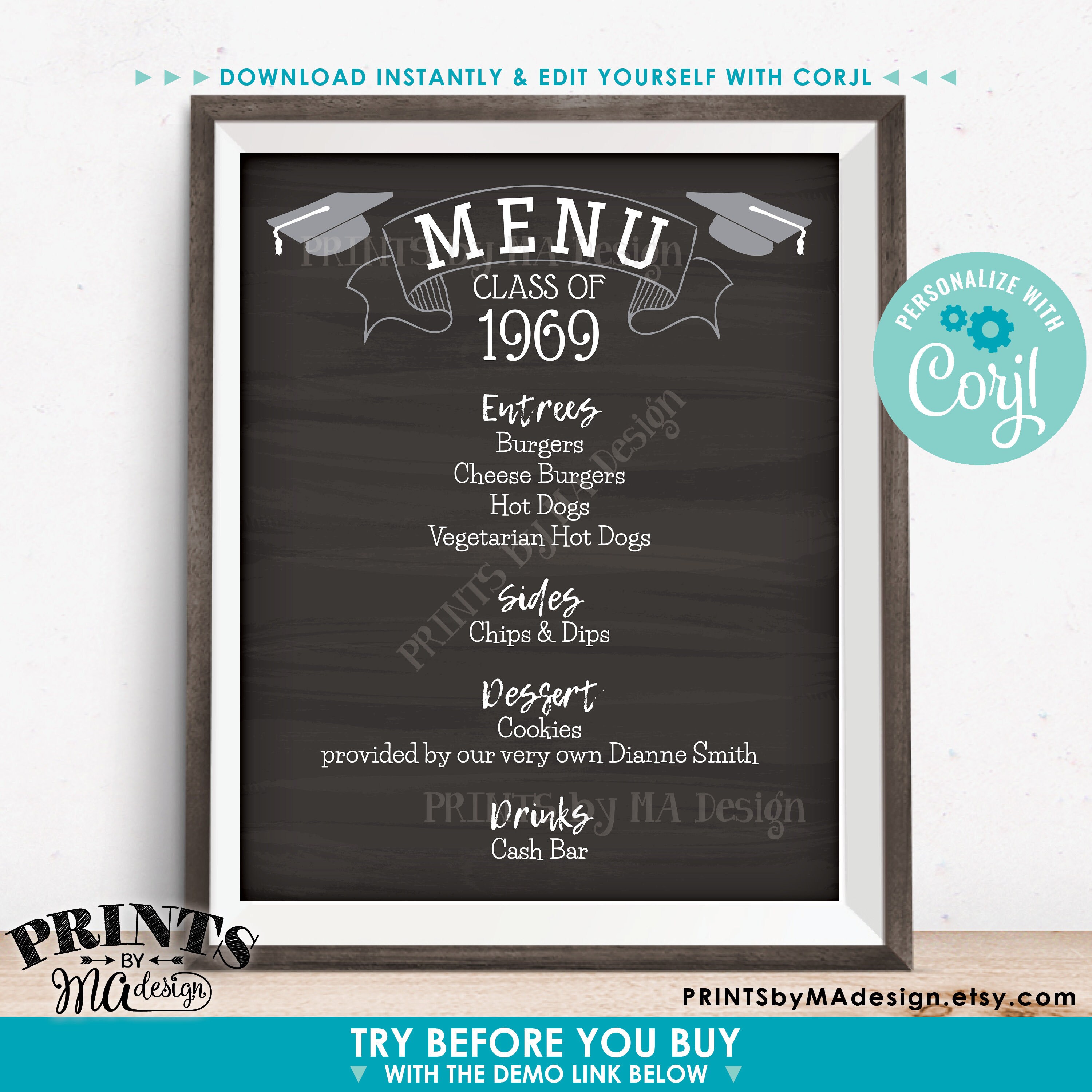 Editable Graduation Party Menu For Reunion Grad Menu Board Custom