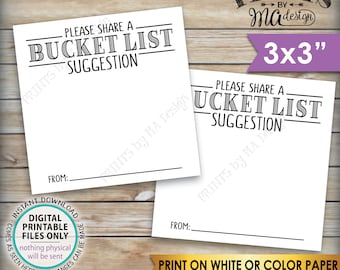 Bucket List Suggestion Cards, Share a Bucket List Suggestion, Retirement Party Birthday Graduation, 3" cards on PRINTABLE 8.5x11" Sheet <ID>