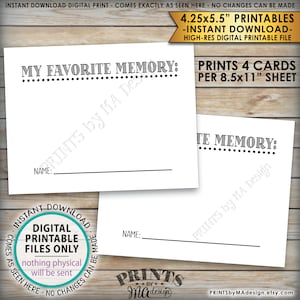 Compartilhe um cartão de memória, compartilhe memórias, escreva sua memória favorita, atividade de festa de aniversário, aposentadoria, arquivo digital imprimível de 8,5 x 11 "<ID>