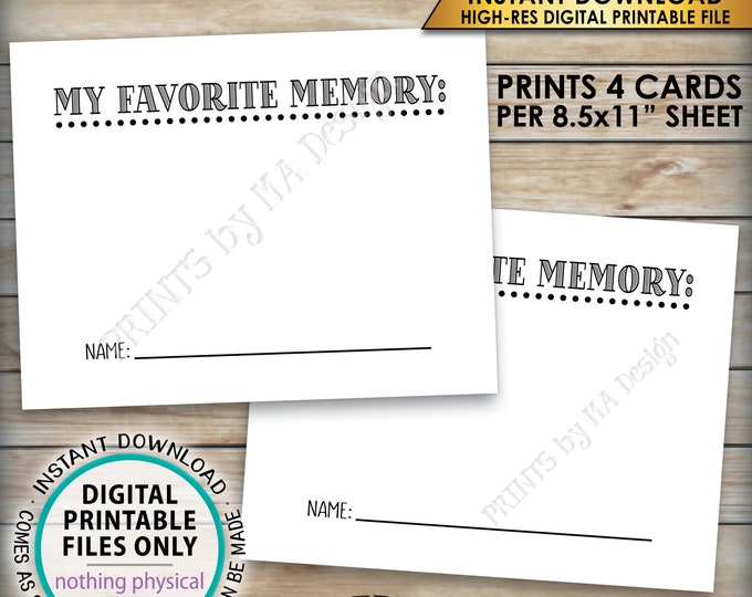 Share a Memory Card, Share Memories, Write Your Favorite Memory, Birthday Party Activity, Retirement, PRINTABLE 8.5x11" Digital File <ID>