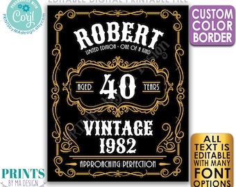Vintage Birthday Sign, Better with Age Liquor Themed Party, Custom Text & Border Color, PRINTABLE 8x10/16x20” Sign <Edit Yourself w/Corjl>