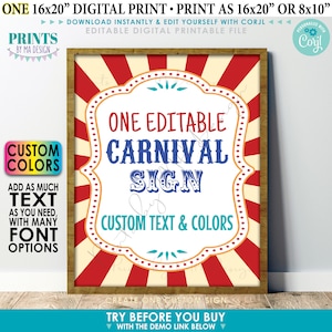 Cartel de carnaval personalizado, cartel de fiesta temática de carnaval, fiesta de cumpleaños de circo, un cartel IMPRIMIBLE de 8x10/16x20” <Editar usted mismo con Corjl>