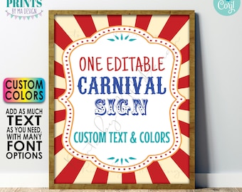 Custom Carnival Sign, Carnival Theme Party Sign, Circus Birthday Party, One PRINTABLE 8x10/16x20” Sign &lt;Edit Yourself with Corjl&gt;